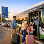 Parken Flughafen Nürnberg Shuttle-Service mit Reisenden und Gepäck am Parkplatz
